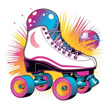 recommend clip art: Pair of vintage, retro quad roller skates, sketch style, hand drawn illustration isolated on white background. Realistic hand drawn, sketch style pair of colorful quad roller skates with pink laces