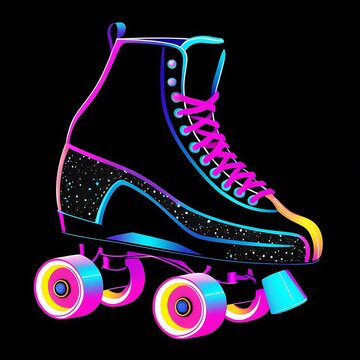 recommend clip art: Pair of vintage, retro quad roller skates, sketch style, hand drawn illustration isolated on white background. Realistic hand drawn, sketch style pair of colorful quad roller skates with pink laces