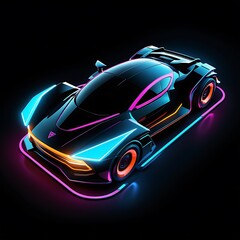 Futuristic sports super car concept on the background of the night city, street racing on expensive exclusive luxury auto