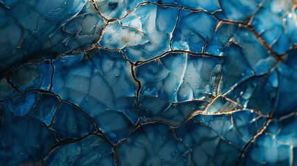 A detailed close-up of blue cracked textures with intricate patterns showcasing contrast and complexity