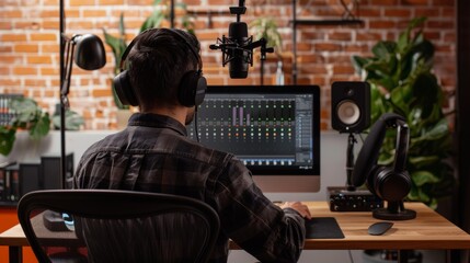 Fototapeta na wymiar SEOOptimized Podcast Production Behind the Scenes of Audio Editing and Keyword Optimization