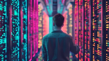 Obraz premium Data Privacy Guardian Ensuring Compliance and Protection in a Glowing Data Center
