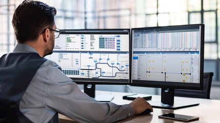 Fototapeta premium Tech Genius Mastering Data Flow and Code Implementation Software Engineer in Action