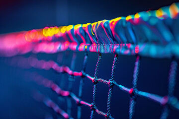 A macro shot of a colorful tennis net with vibrant hues and a blurred background - Powered by Adobe