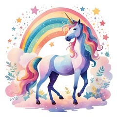 Obraz na płótnie Canvas Fairy animal unicorn and rainbow pop art vector