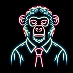 Neon monkey wearing a tie - obrazy, fototapety, plakaty