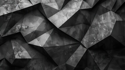Geometric black triangle shape texture on dark gray abstract background. Generated AI image