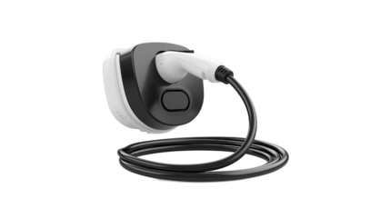 Monochrome black and white electro charger with cord attached to it, showcasing a simple yet functional design