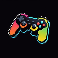 closeup of a video game controller against a colorful background