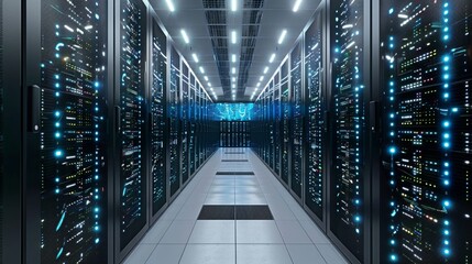 Fototapeta premium Technological Marvel Futuristic Data Center with Holographic Interface for Big Data Management