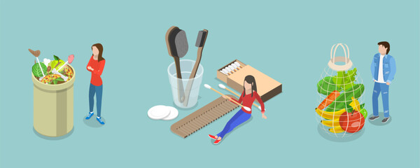 3D Isometric Flat Vector Illustration of Zero Waste, Sustainable Living
