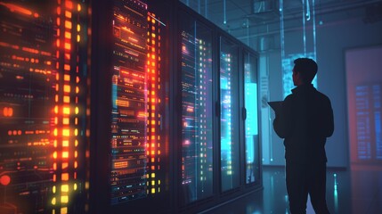 Securing Digital Assets Data Compliance Manager Ensuring SEO and AI Protection Amid Glowing Server Silhouette