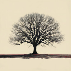 silhouette of a leafless tree standing in isolation - obrazy, fototapety, plakaty