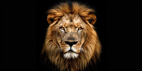 Fototapeta premium Portrait of a male lion isolated on black background