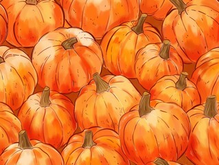 A background filled with an assortment of pumpkins, forming a dense and colorful pattern. - obrazy, fototapety, plakaty