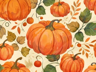 A background featuring a colorful array of pumpkins, creating a festive pattern for seasonal greetings. - obrazy, fototapety, plakaty