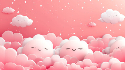 kawaii background of pink clouds, pink background, pink wallpaper, baby shower, kawaii clouds - obrazy, fototapety, plakaty