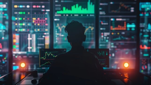 Digital Mastery Network Engineer Analyzing Performance Metrics in Glowing Server Room