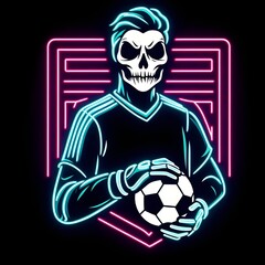 Neon goalkeeper with the ball - obrazy, fototapety, plakaty