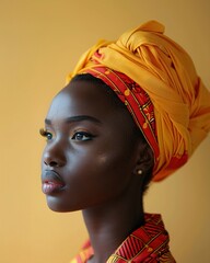 Ethnic African woman on orange background. Africa day concept - obrazy, fototapety, plakaty