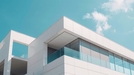 Explore the architectural elegance of a contemporary white building with modern design. Discuss how the clean lines, minimalist features, and use of white create a sense of sophistication