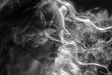 Fotobehang Potrait of Woman with Hair and Smoke created with Generative AI Technology, ai, generative © Wildcat93