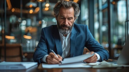 Man Writing on Piece of Paper With Pen