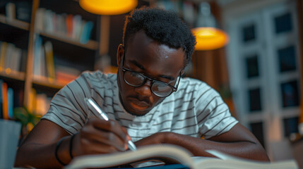 A student diligently revising for exams, displaying persistence in their pursuit of academic excellence despite challenges and obstacles. - obrazy, fototapety, plakaty