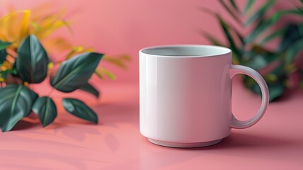 White Coffee Mug on Pink Table