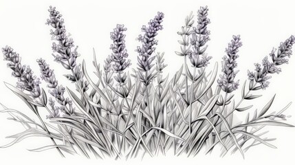 A drawing of purple flowers with a white background