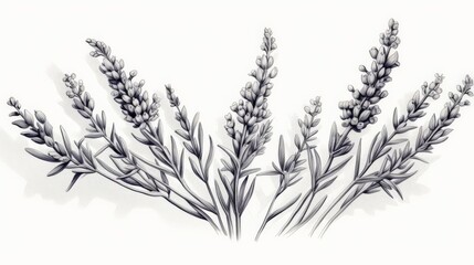 A drawing of lavender flowers with a white background
