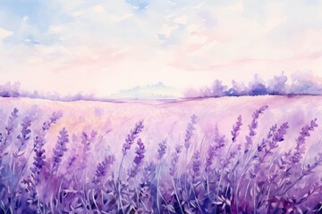 A field of lavender flowers with a blue sky in the background