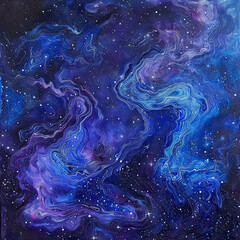 Blue Violet Nebula Watercolor Cosmos