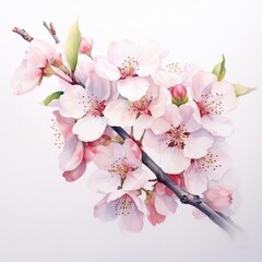 A painting of a branch with pink flowers on it