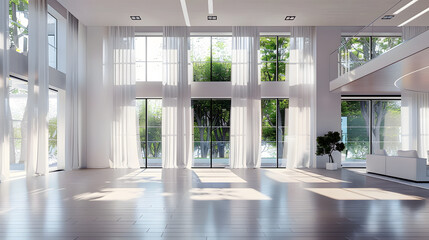 Large luxury modern bright interiors Living room mockup illustration 3D rendering image - obrazy, fototapety, plakaty