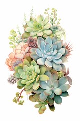 A painting of a bunch of different colored succulents