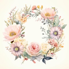 A flower wreath with pink and white flowers