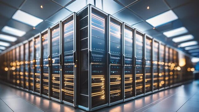 server room in the office or data center, slow dolly move in 4K RES