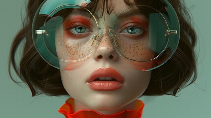 Retro-futuristic portrait with surreal goggles: vintage inspired portrait of a woman with large surreal goggles, blending nostalgia with retro-futuristic aesthetics