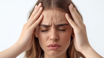 Fototapeta premium Woman sitting on her bed with a headache.