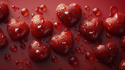 Group of Red Hearts on Red Surface