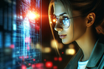 R&D centre image with portrait of engineers wearing protection glasses researching new energy sources and tech