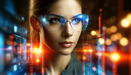 R&D centre image with portrait of engineers wearing protection glasses researching new energy sources and tech