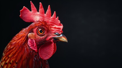 Close-Up Portrait of a Vibrant Red Rooster.