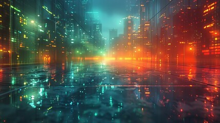 Obraz premium Bright Lights Illuminate Futuristic City Night Sky