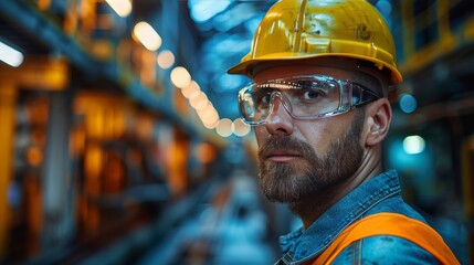 Man Wearing Safety Glasses and Hard Hat