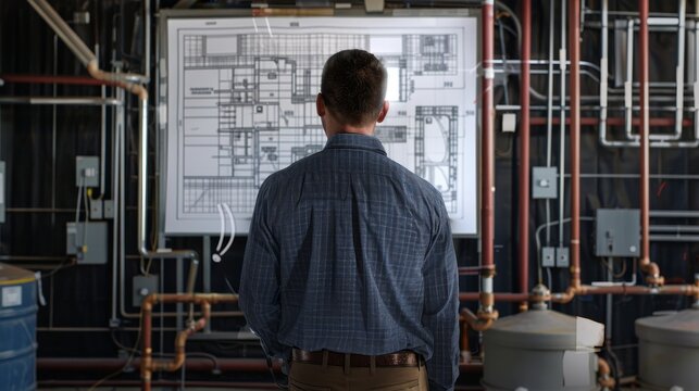 Augmented Reality Building Maintenance Technician Accessing Digital Blueprints for Infrastructure Repair and Maintenance Professional Service and Technology Concept with AR in Construction Industry - Powered by Adobe