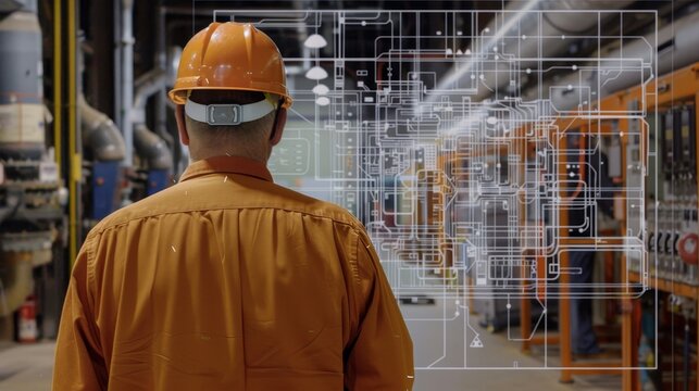 Augmented Reality Building Maintenance Technician Accessing Digital Blueprints for Infrastructure Repair and Maintenance Professional Service and Technology Concept with AR in Construction Industry - Powered by Adobe