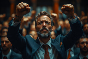 A coach motivating their team to push beyond their limits and achieve victory, instilling a sense of camaraderie and accomplishment. Concept of team success. Generative Ai.