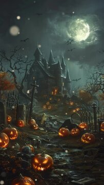 Vertical video background video for halloween festival. Has ghost pumpkins and effects.